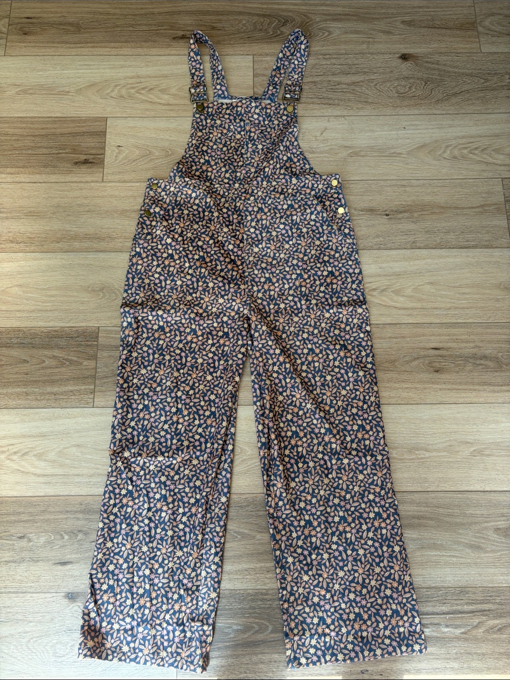SM Wardrobe Steel Blue Floral Wide Leg Overalls